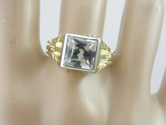 Antique Green Gold Aquamarine Statement Ring