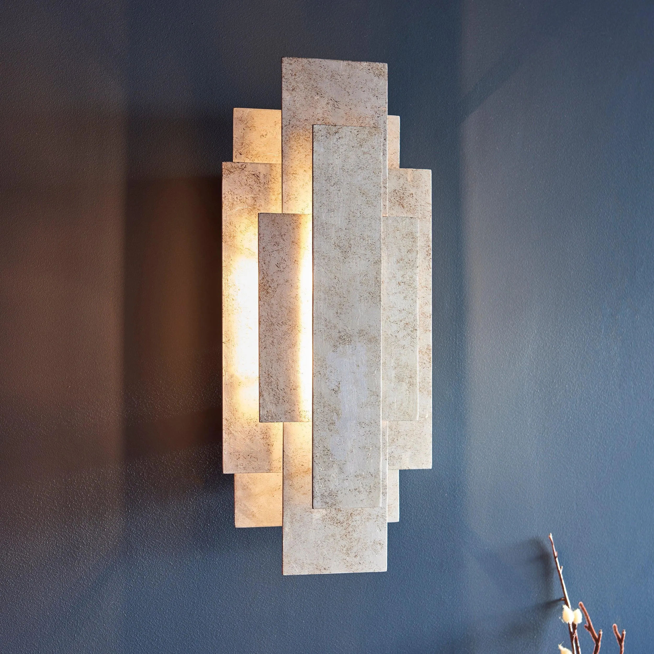 Antwerp Rectangular Silver Art Deco Wall Light