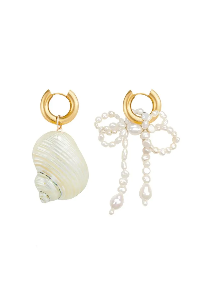 ARISTA MISMATCHED PEARL AND SHELL EARRINGS