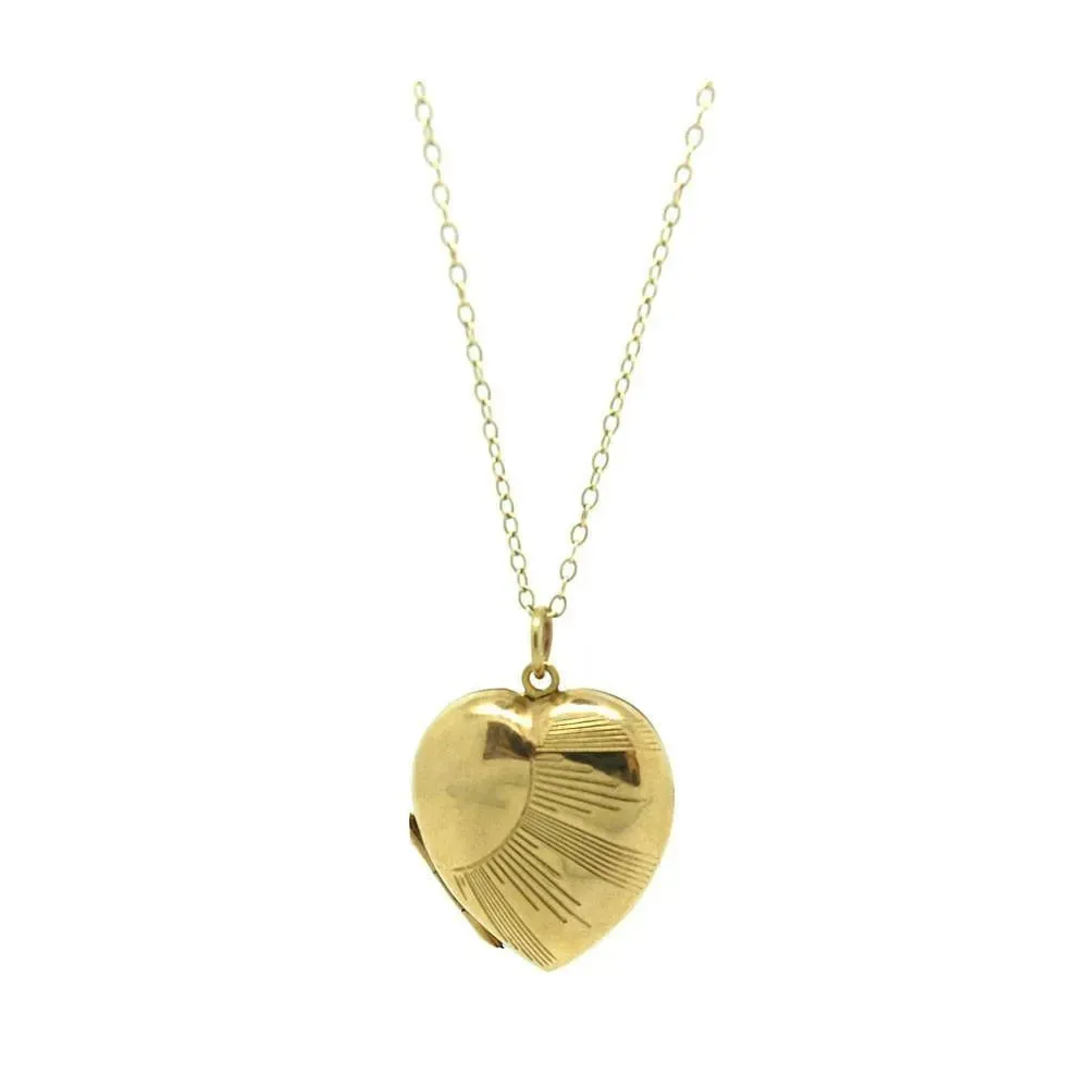 Art Deco 1920s Gold Sun Ray Heart Locket