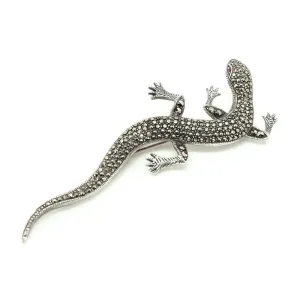 Art Deco 1920s Marcasite Lizard Silver Brooch