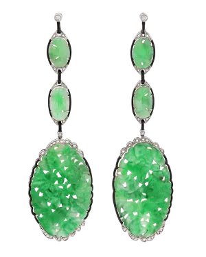 Art Deco Carved Jade Earrings