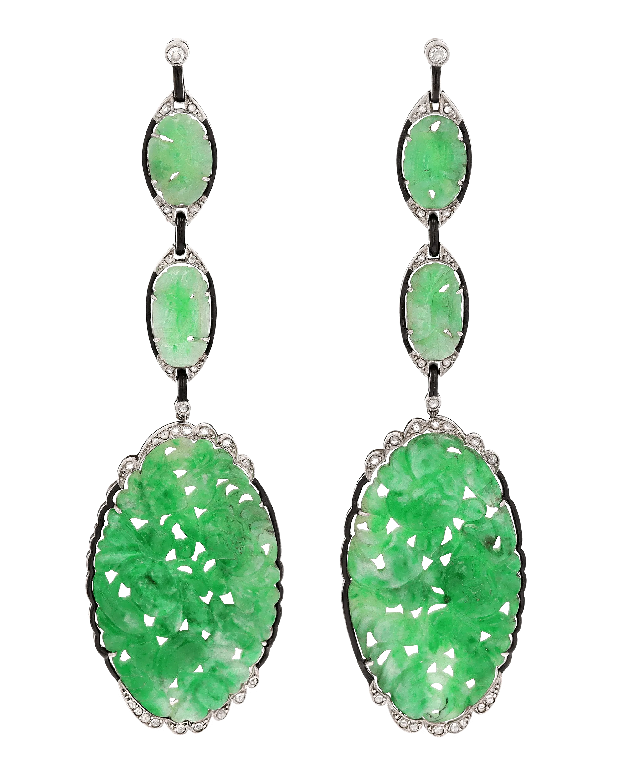 Art Deco Carved Jade Earrings