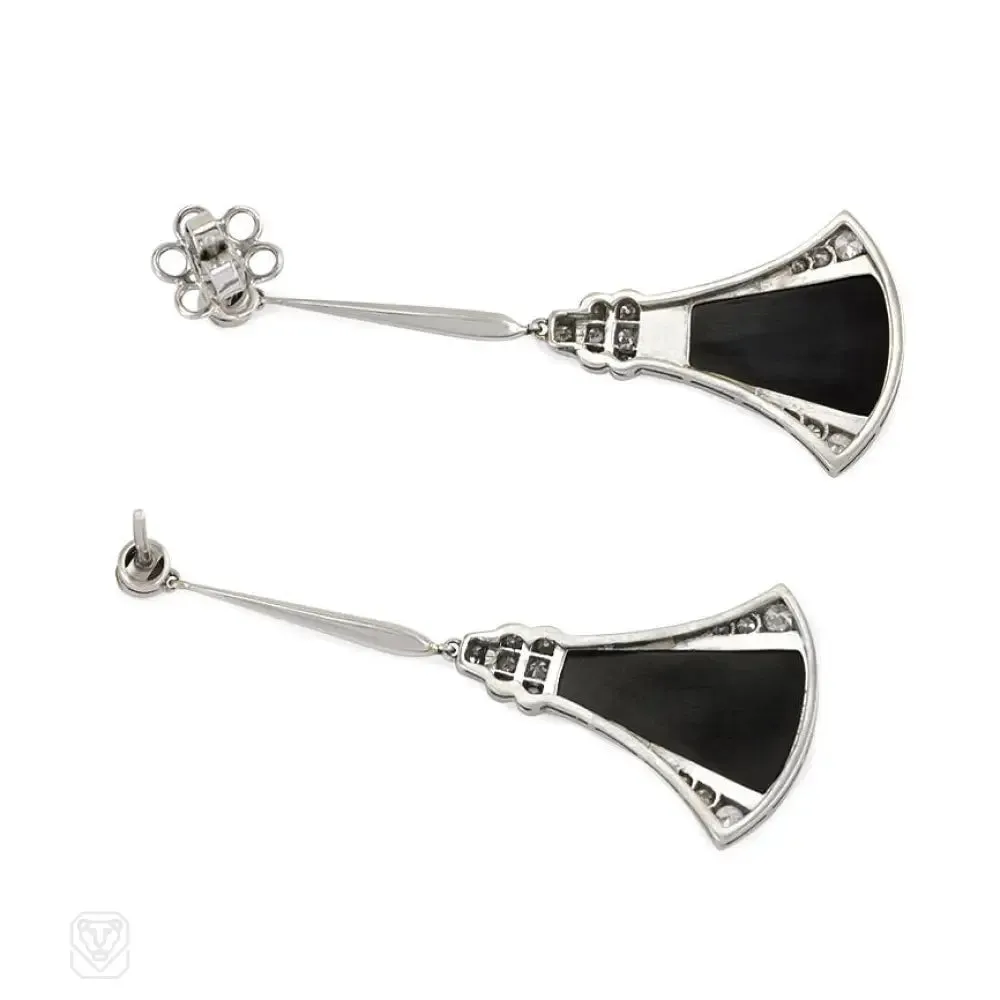 Art Deco carved onyx and diamond earrings