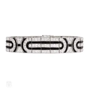 Art Deco diamond and calibré onyx bracelet, France