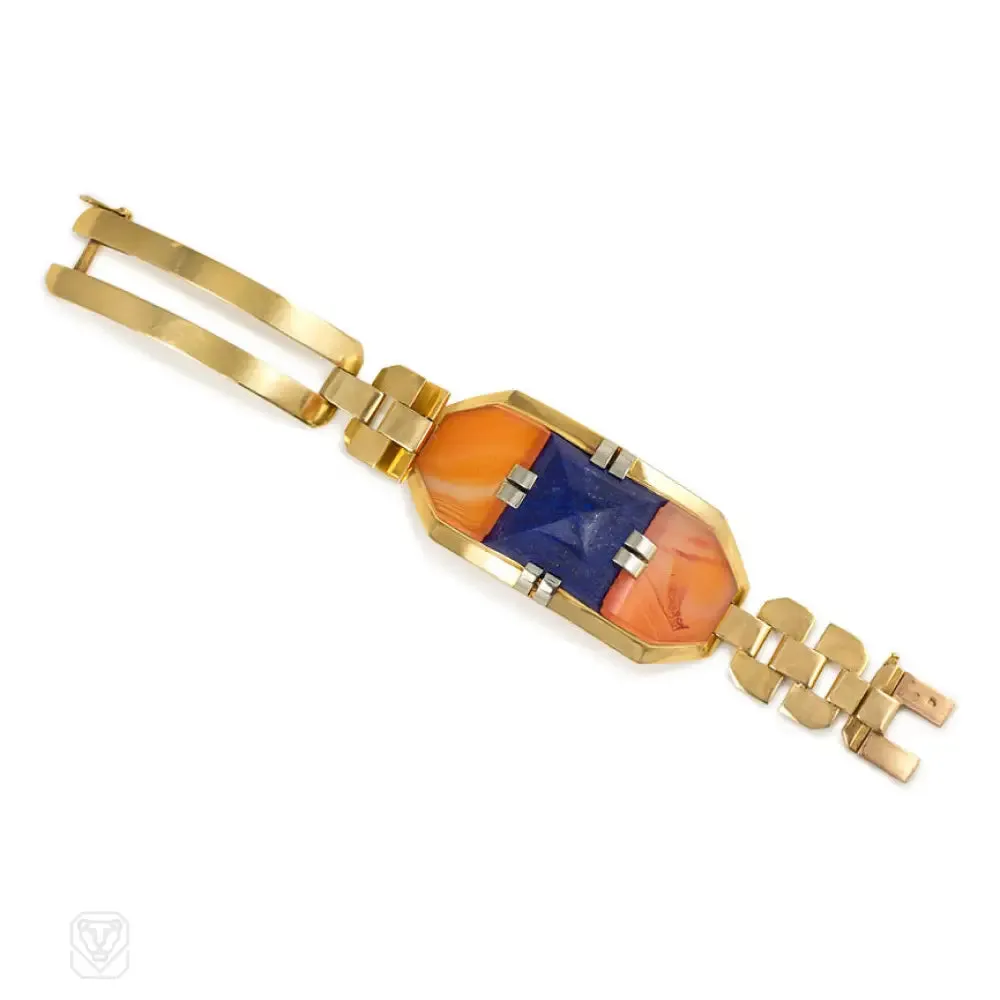 Art Deco lapis and carnelian bracelet. Georges Lenfant