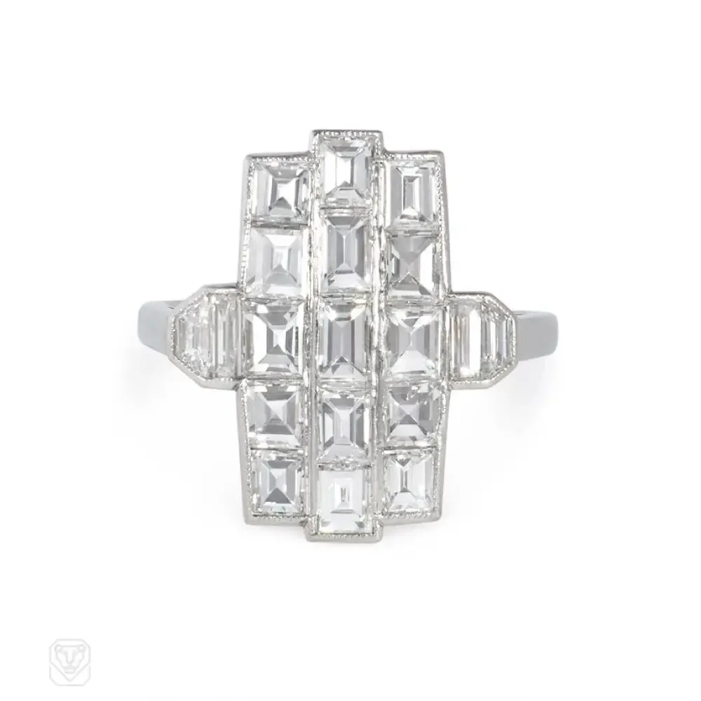 Art Deco vertical diamond plaque ring.