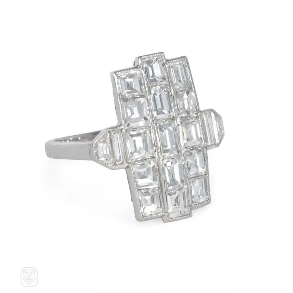 Art Deco vertical diamond plaque ring.