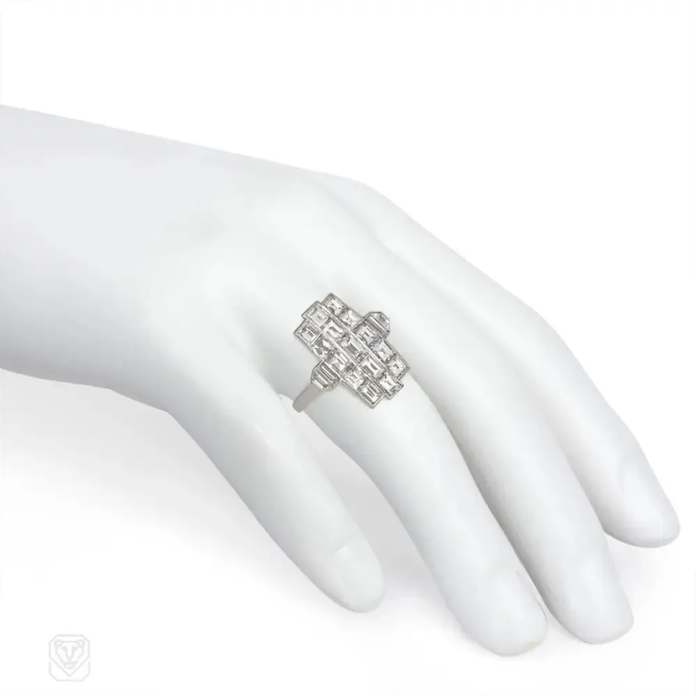 Art Deco vertical diamond plaque ring.