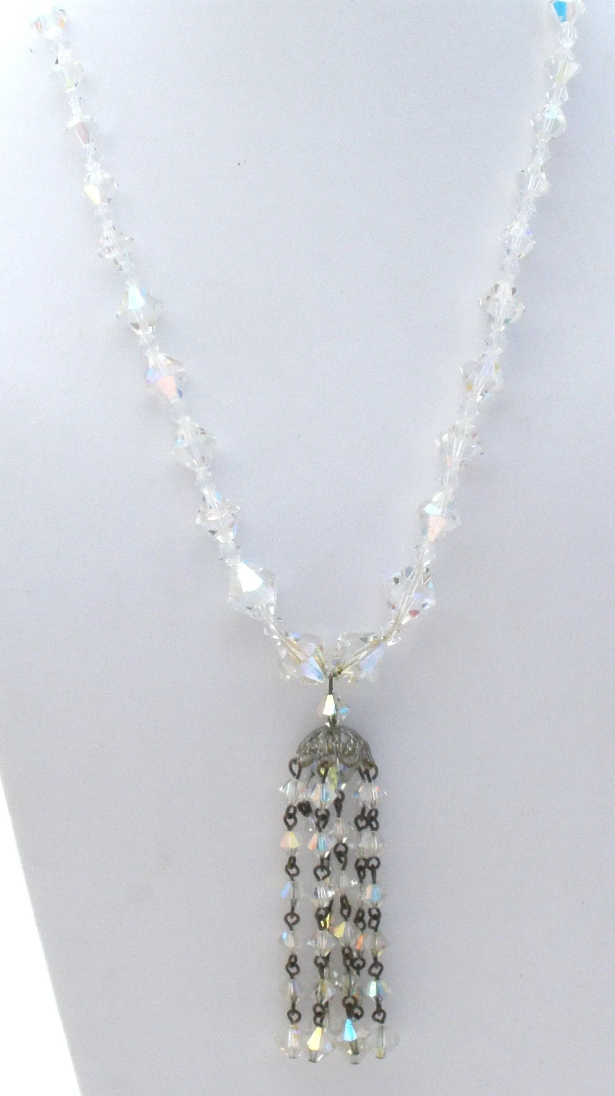 Aurora Borealis Crystal Bead Tassel Necklace Vintage