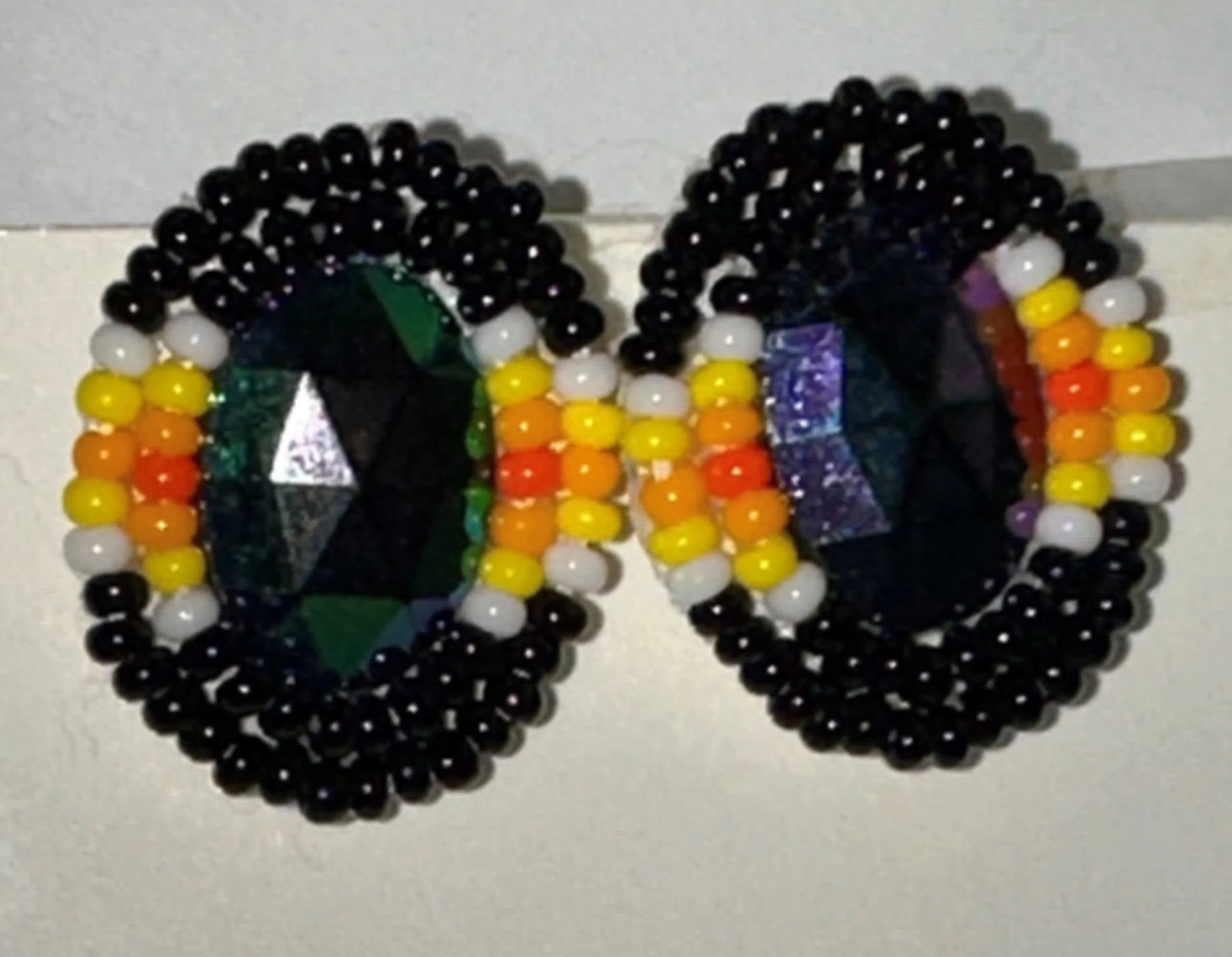 Beaded Earrings - Black Yellow Orange