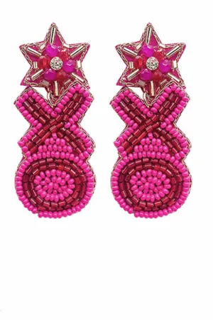 Beaded XO Earrings-Fuchsia