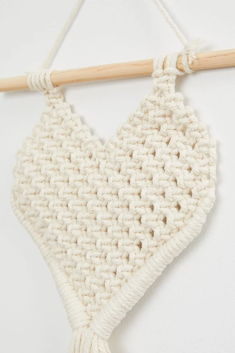 Beige Heart Macrame Wall Hanger