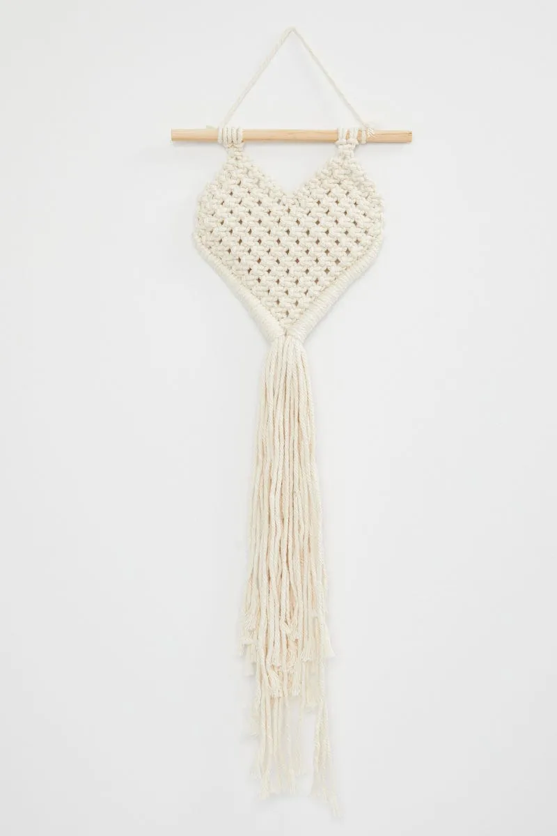 Beige Heart Macrame Wall Hanger