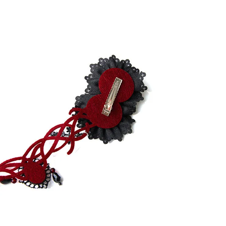 Black Gothic Red Gem Hair Ornament