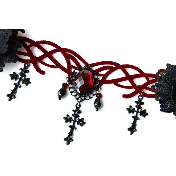 Black Gothic Red Gem Hair Ornament