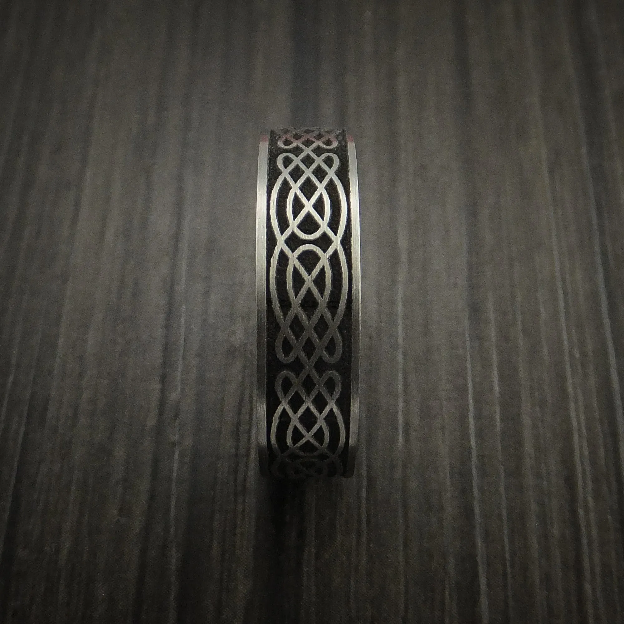 Black Titanium Celtic Irish Knot Men's Ring Carved Pattern Design Band