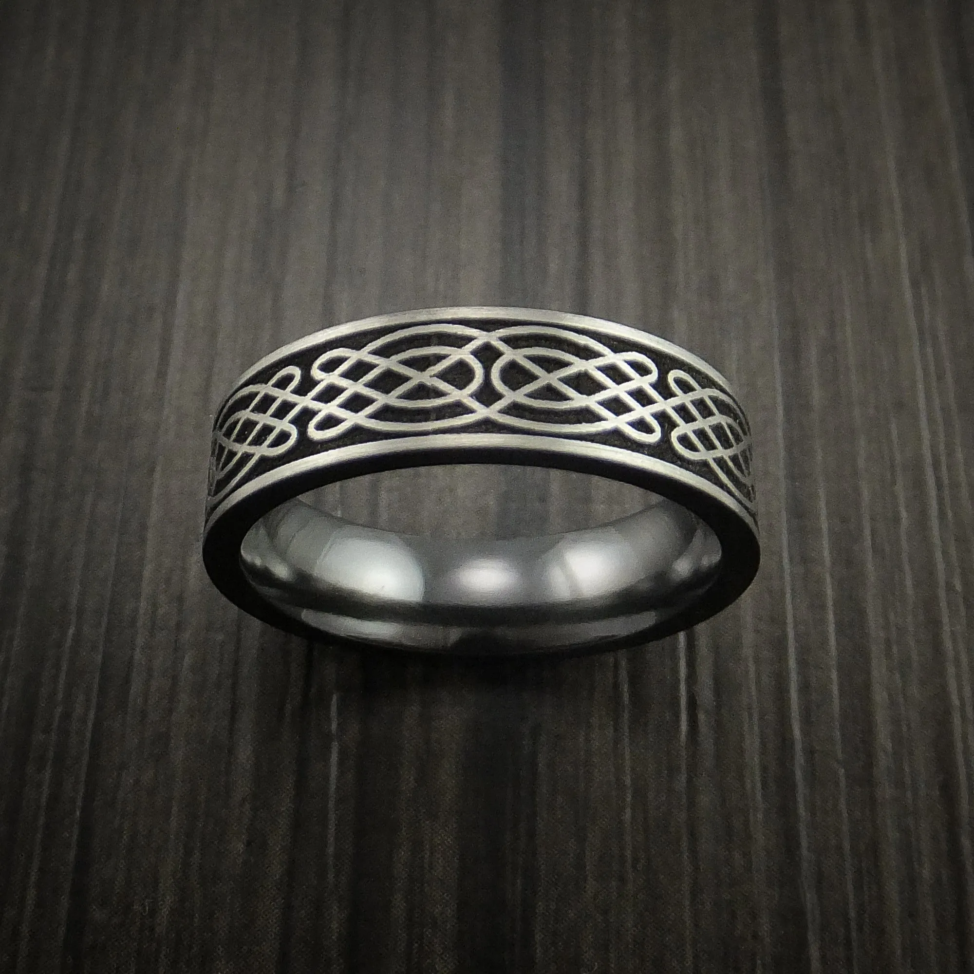 Black Titanium Celtic Irish Knot Men's Ring Carved Pattern Design Band