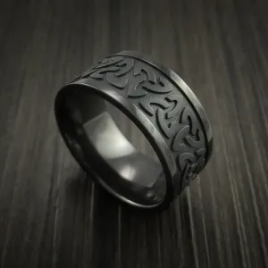 Black Zirconium Celtic Band Trinity Symbolic Wedding Infinity Men's Ring Custom Made