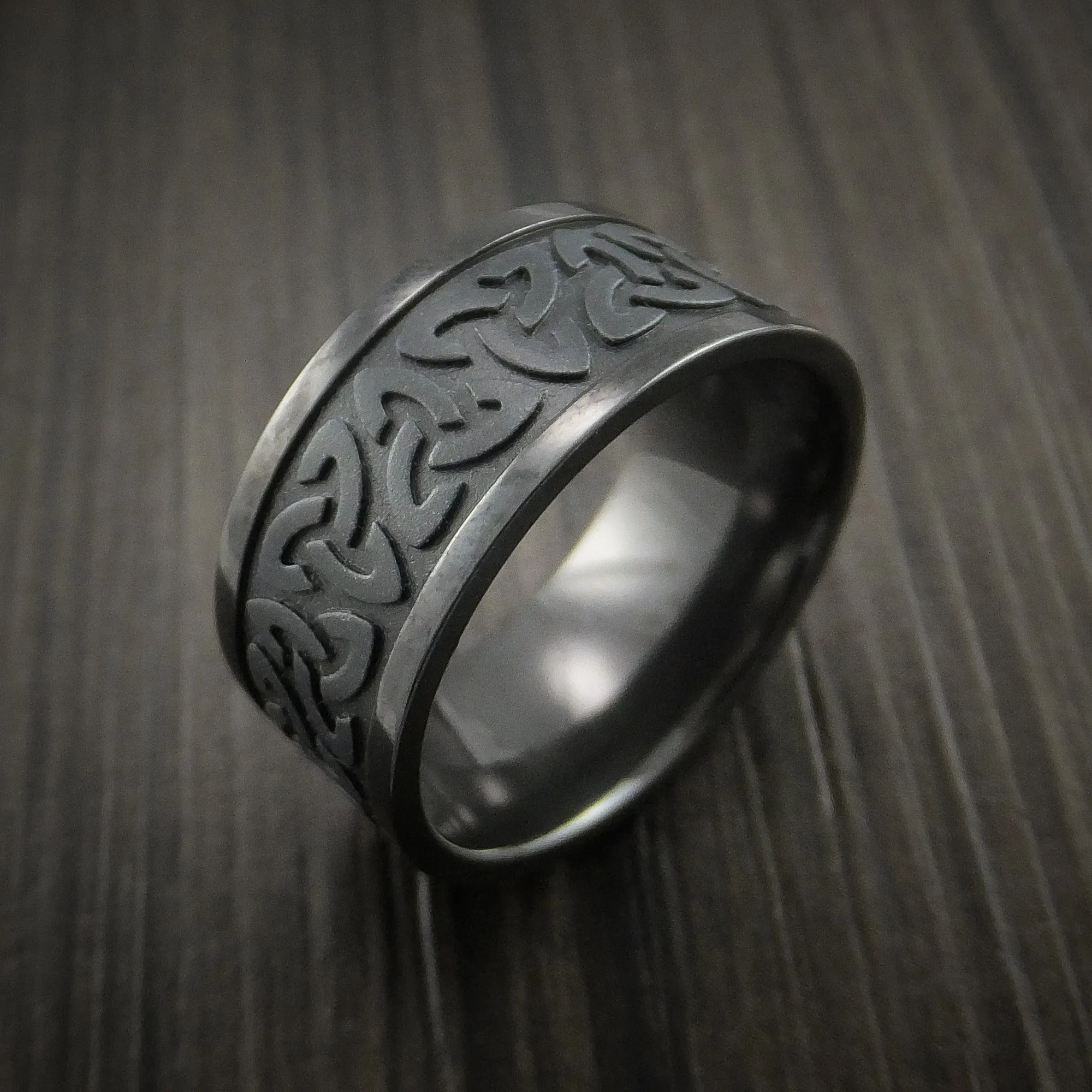 Black Zirconium Celtic Band Trinity Symbolic Wedding Infinity Men's Ring Custom Made