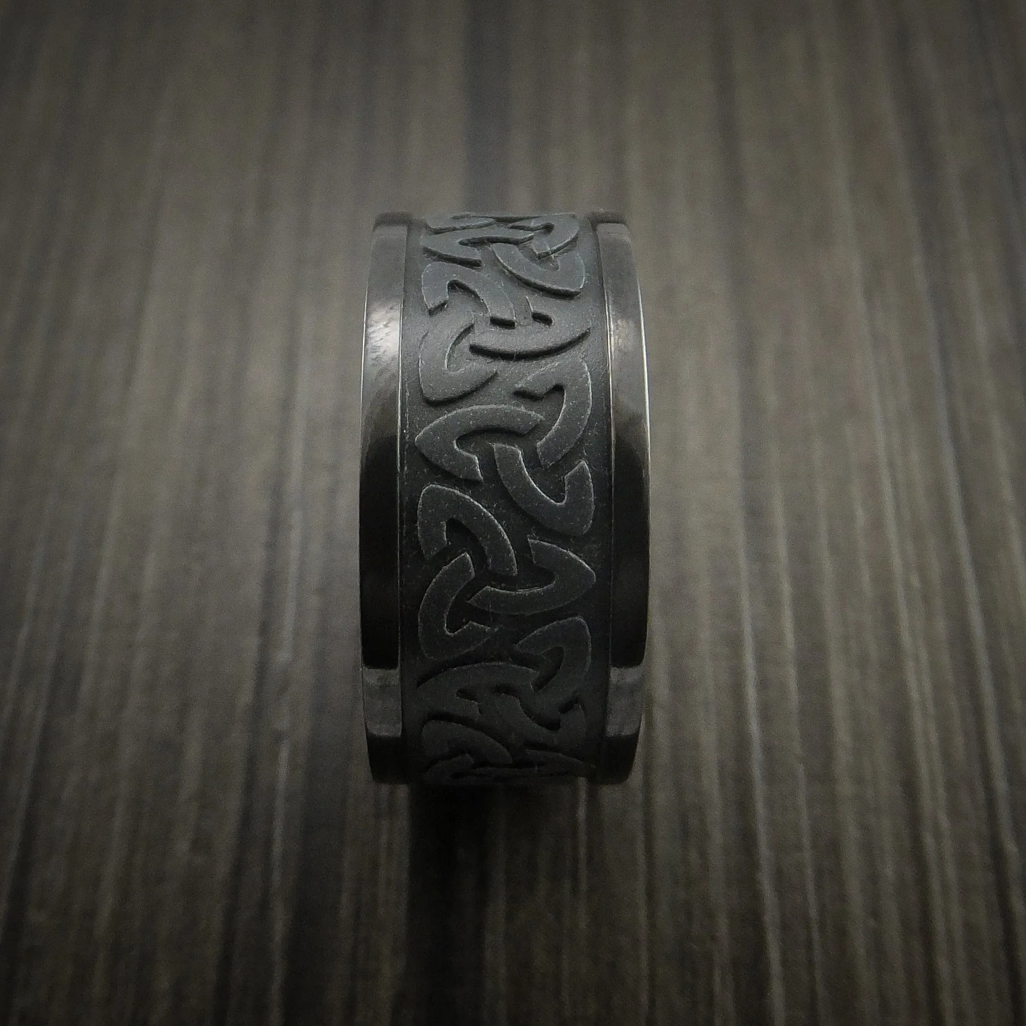 Black Zirconium Celtic Band Trinity Symbolic Wedding Infinity Men's Ring Custom Made