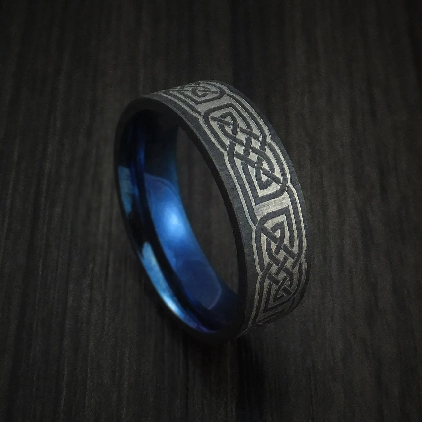 Black Zirconium Celtic Knot Men's Ring with Anodized Sleeve Custom Made Band