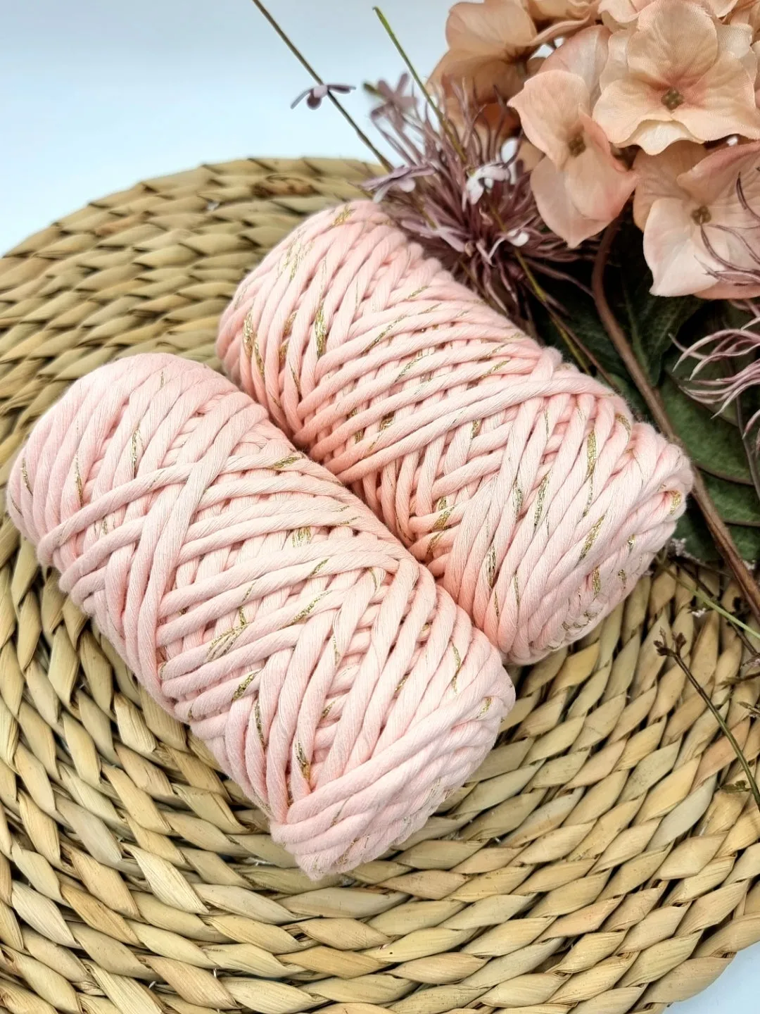 Blush Pink Shiny Gold - 3MM Single Strand Luxe Cotton Macrame Cord 250gr