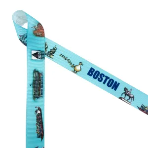 Boston Ribbon city landmarks printed on 7/8" white grosgrain