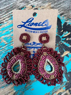 Burgundy, Mauve & Bronze Beaded Earrings