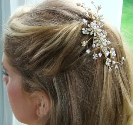 Champagne Floral Vine Bridal Comb