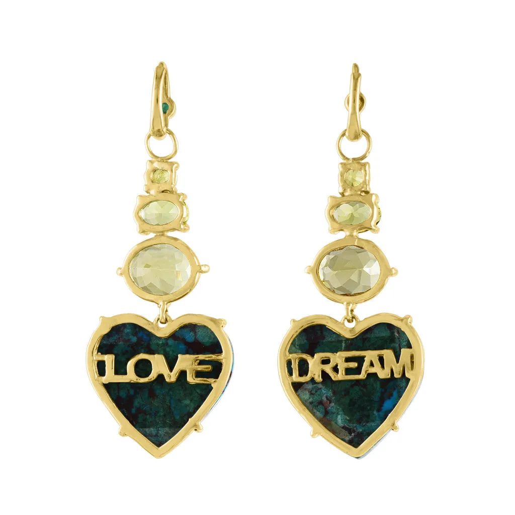 Chrysocolla & Yellow Tourmaline Dream/Love Drop Earrings