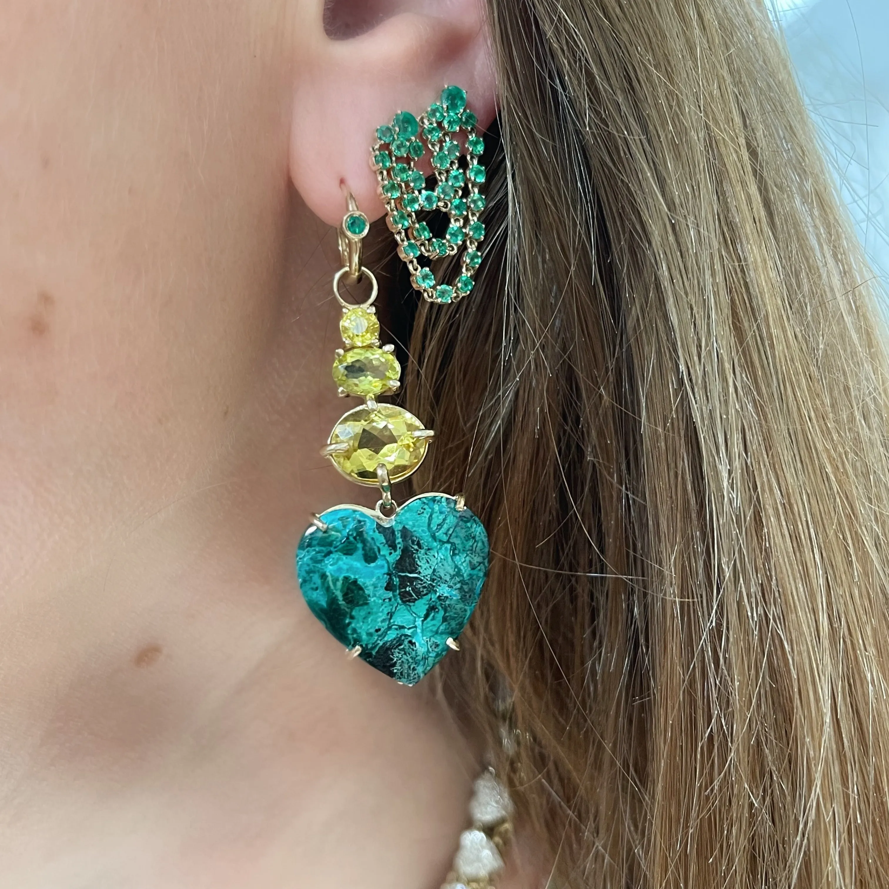 Chrysocolla & Yellow Tourmaline Dream/Love Drop Earrings