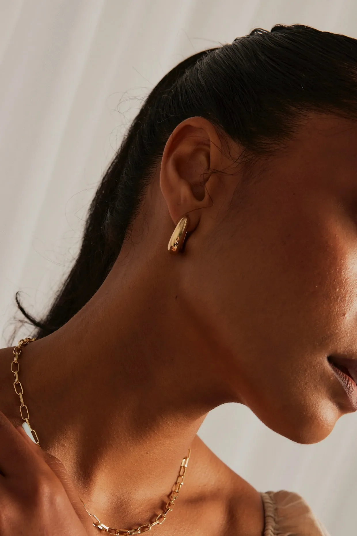 Chunky Drop Gold Hoop Earrings