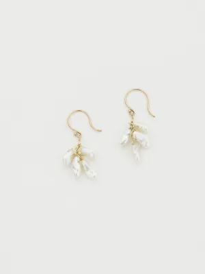 Cream Colour Keshi Cluster Earrings on 18k Gold