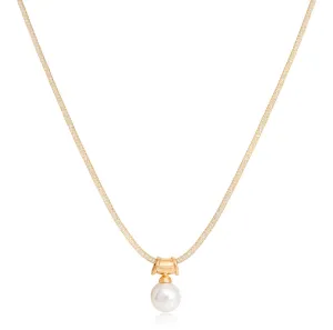 Credo large cultured freshwater pearl pendant on gold plated silver bale on gold mesh necklace