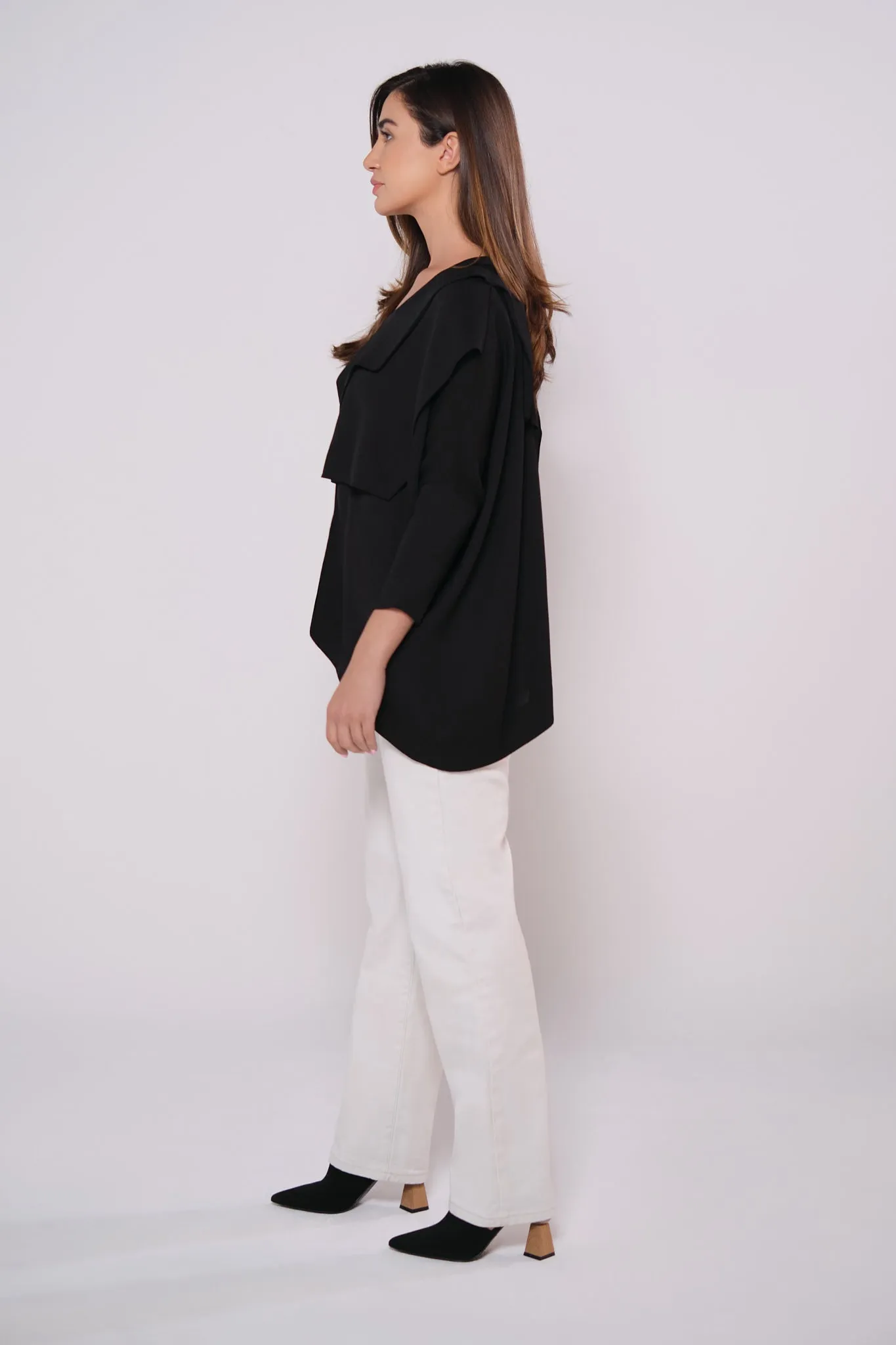 Cut out layered shirt in black