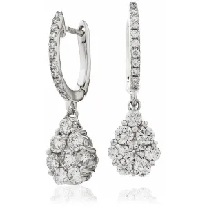 DIAMOND CLUSTER FANCY DROP EARRINGS IN 18K WHITE GOLD