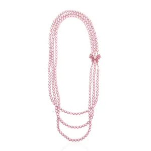 Diamonique Long Pearl Dress Chain - Pink Bow