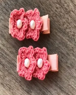 Double Flower Alligator Clips- Peach