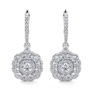 Drop Cluster Diamond Earrings with Halo