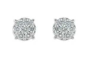 Earrings 14kt Gold Round Diamonds Cluster 1.85cts