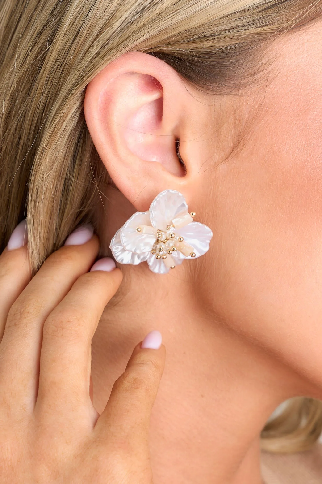 Ethereal Glow Ivory Pearlescent Floral Earrings