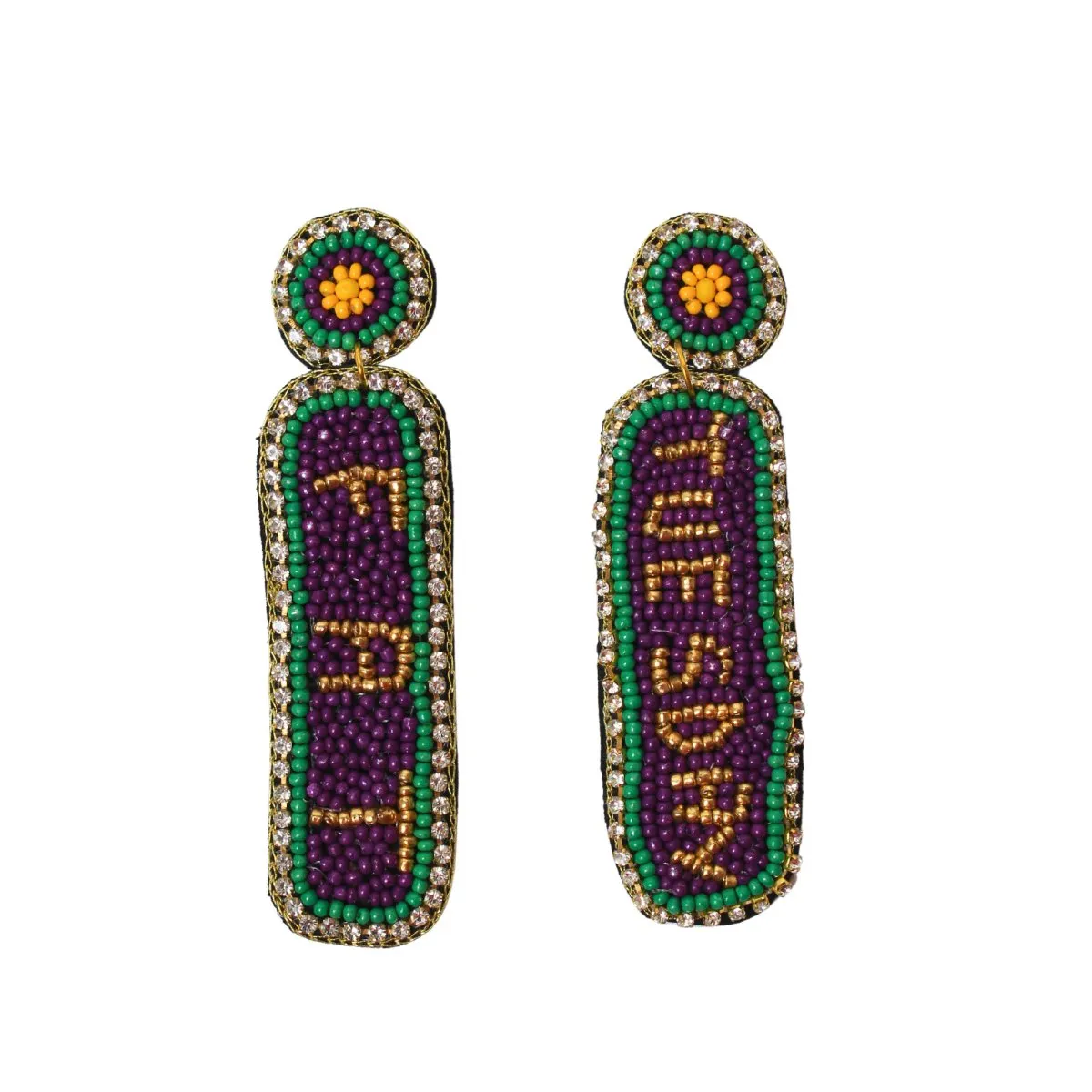 Fat Tuesday Hand-Beaded Earrings with Circular Top