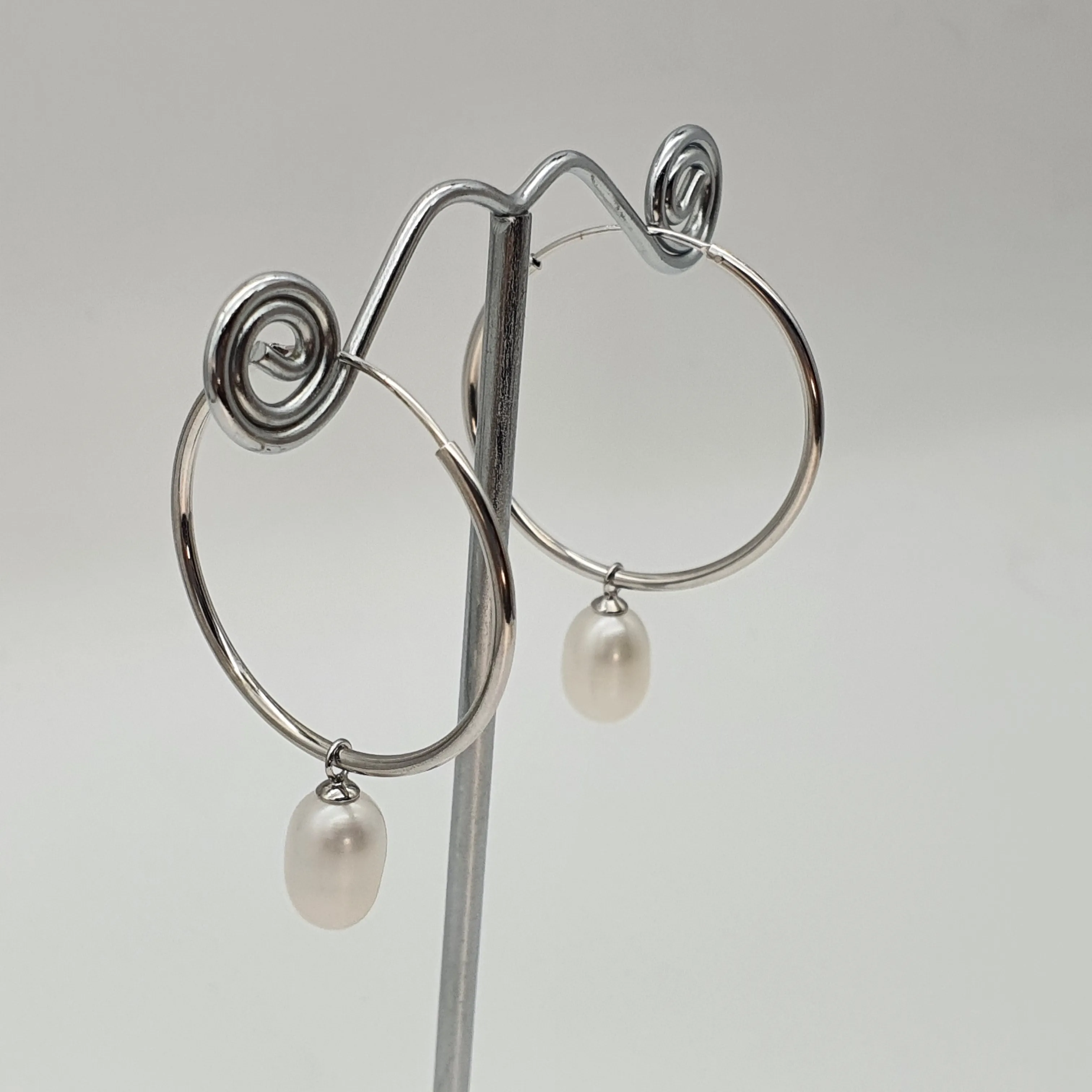 Freshwater Pearl Charm With Hoop Earring, Sterling Silver