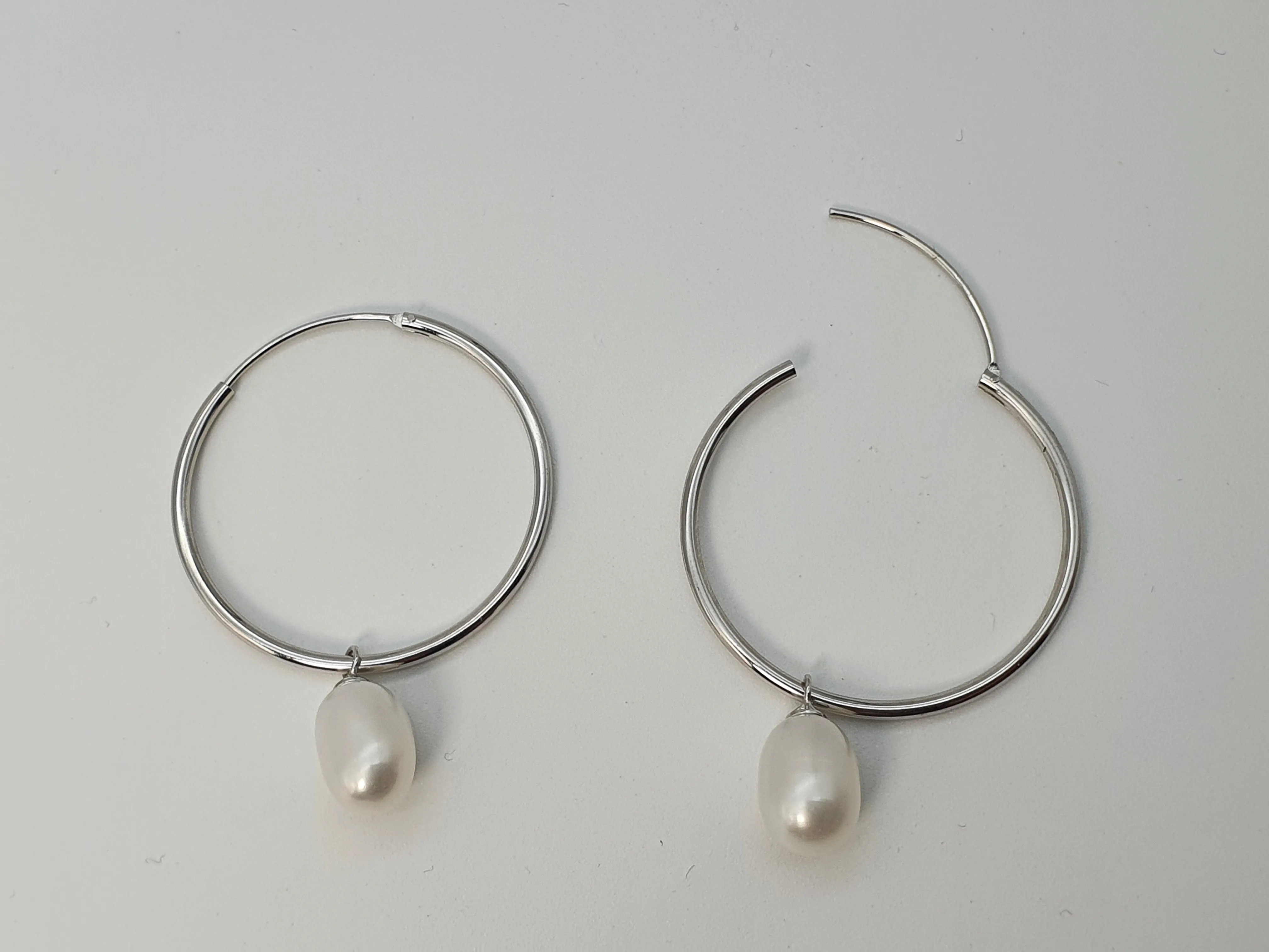 Freshwater Pearl Charm With Hoop Earring, Sterling Silver