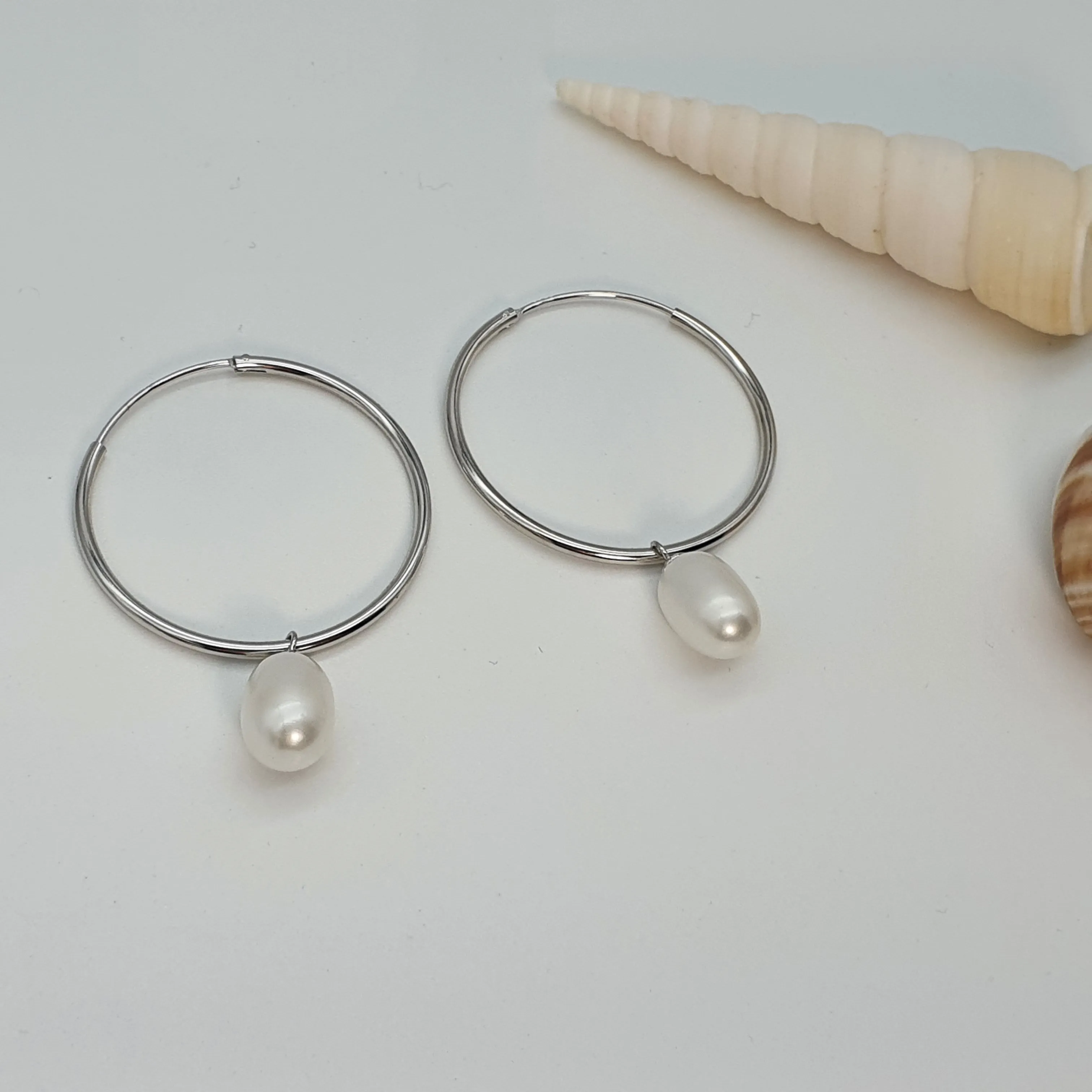 Freshwater Pearl Charm With Hoop Earring, Sterling Silver