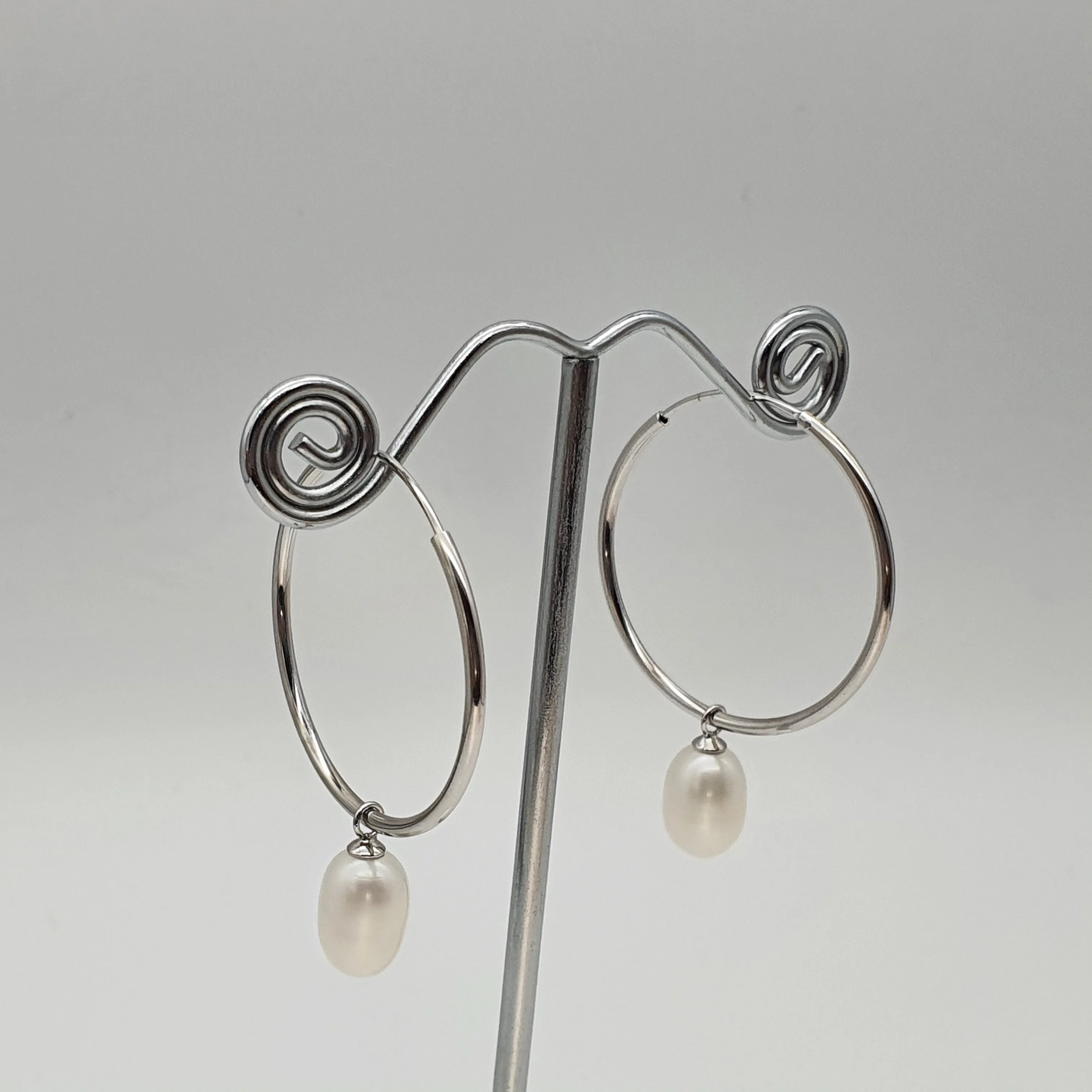 Freshwater Pearl Charm With Hoop Earring, Sterling Silver