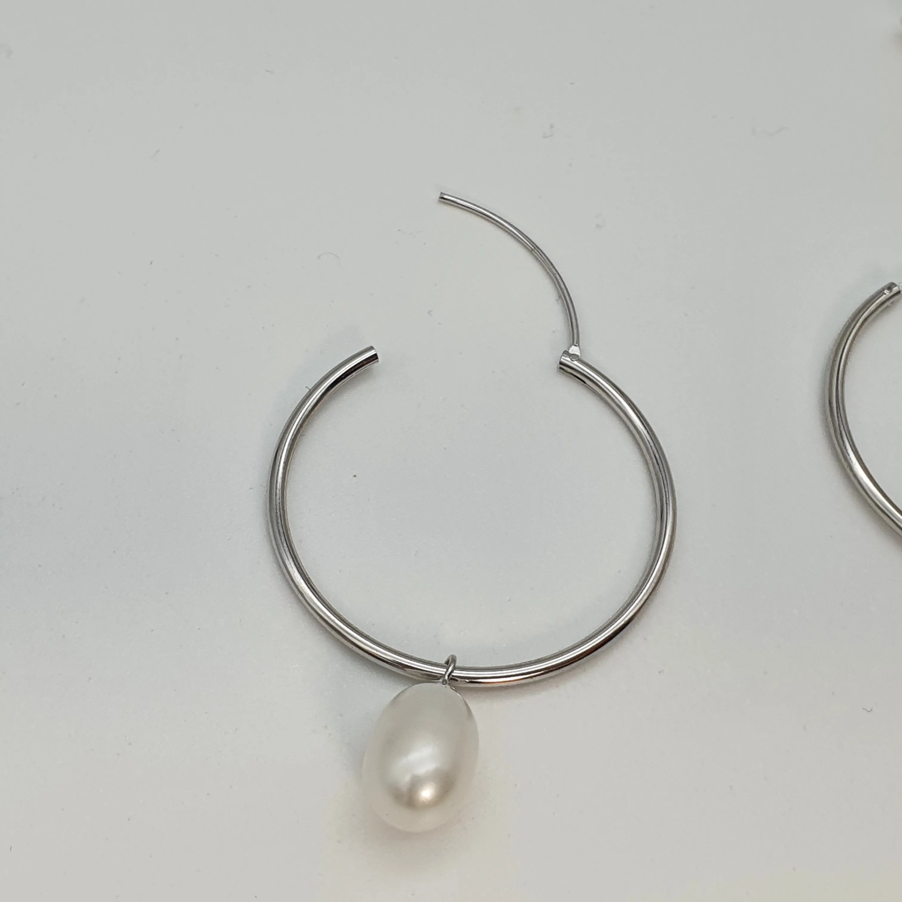 Freshwater Pearl Charm With Hoop Earring, Sterling Silver