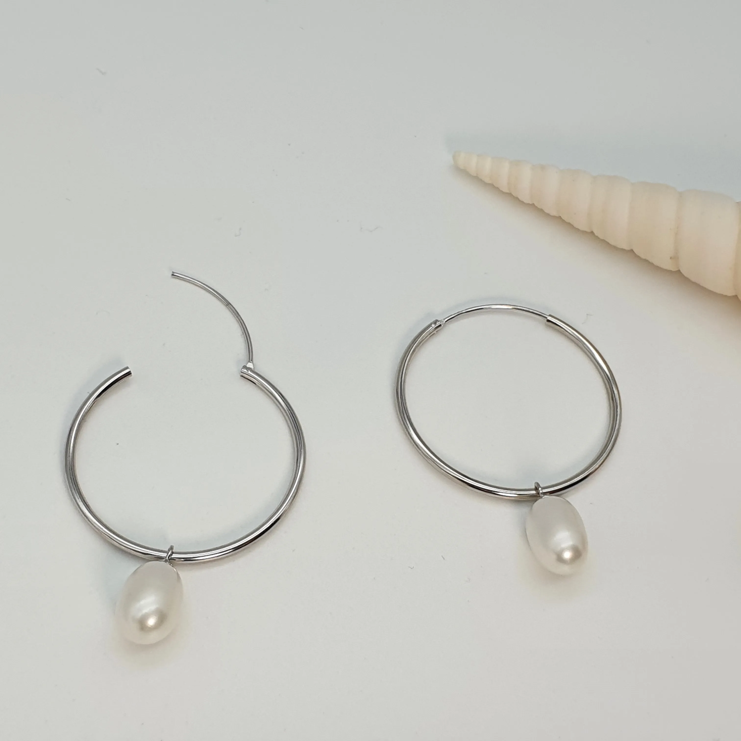 Freshwater Pearl Charm With Hoop Earring, Sterling Silver