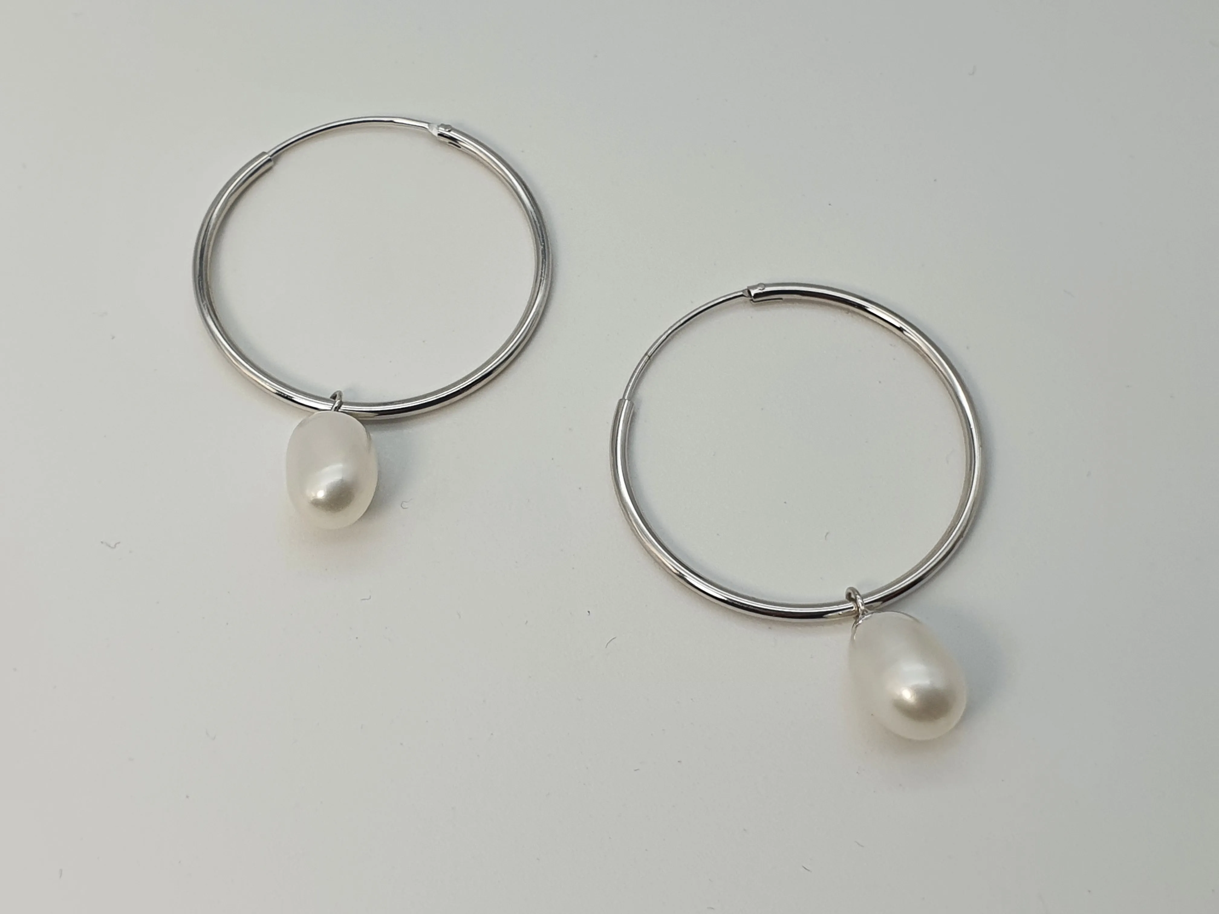 Freshwater Pearl Charm With Hoop Earring, Sterling Silver